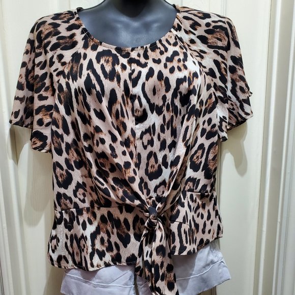 JUNE & HUDSON Leopard Print Silky Butterfly Sleeve Blouse, Small - Picture 1 of 11